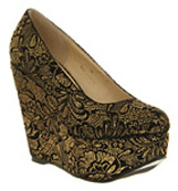 Office Statement wedge Black gold lace print