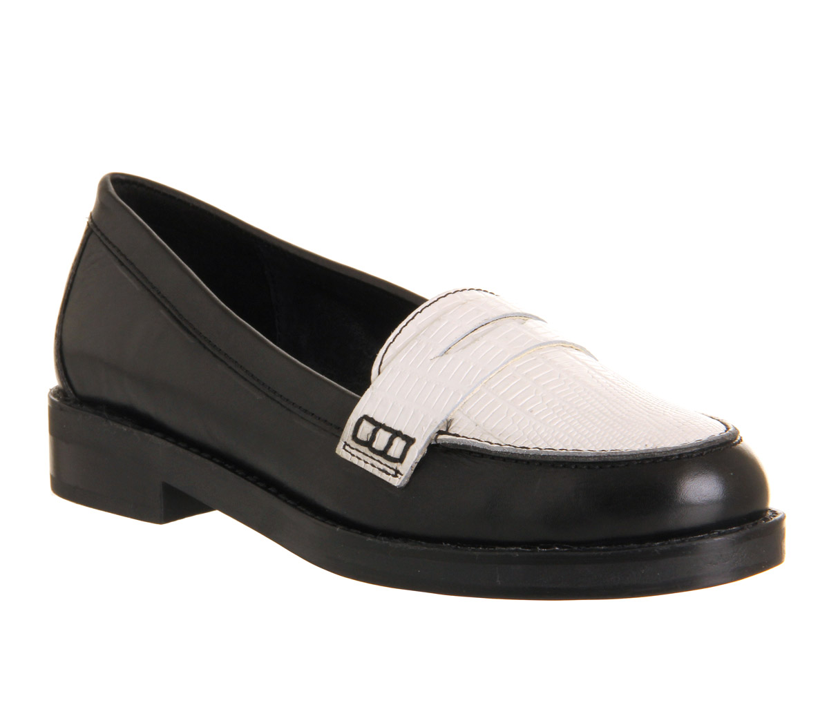 OFFICEVictorious Penny loafersBlack White Lizard Leather