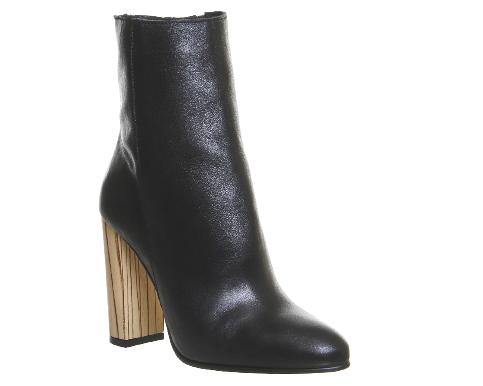 OFFICEImmense High Cut Ankle BootBlack Leather Wood Effect Heel
