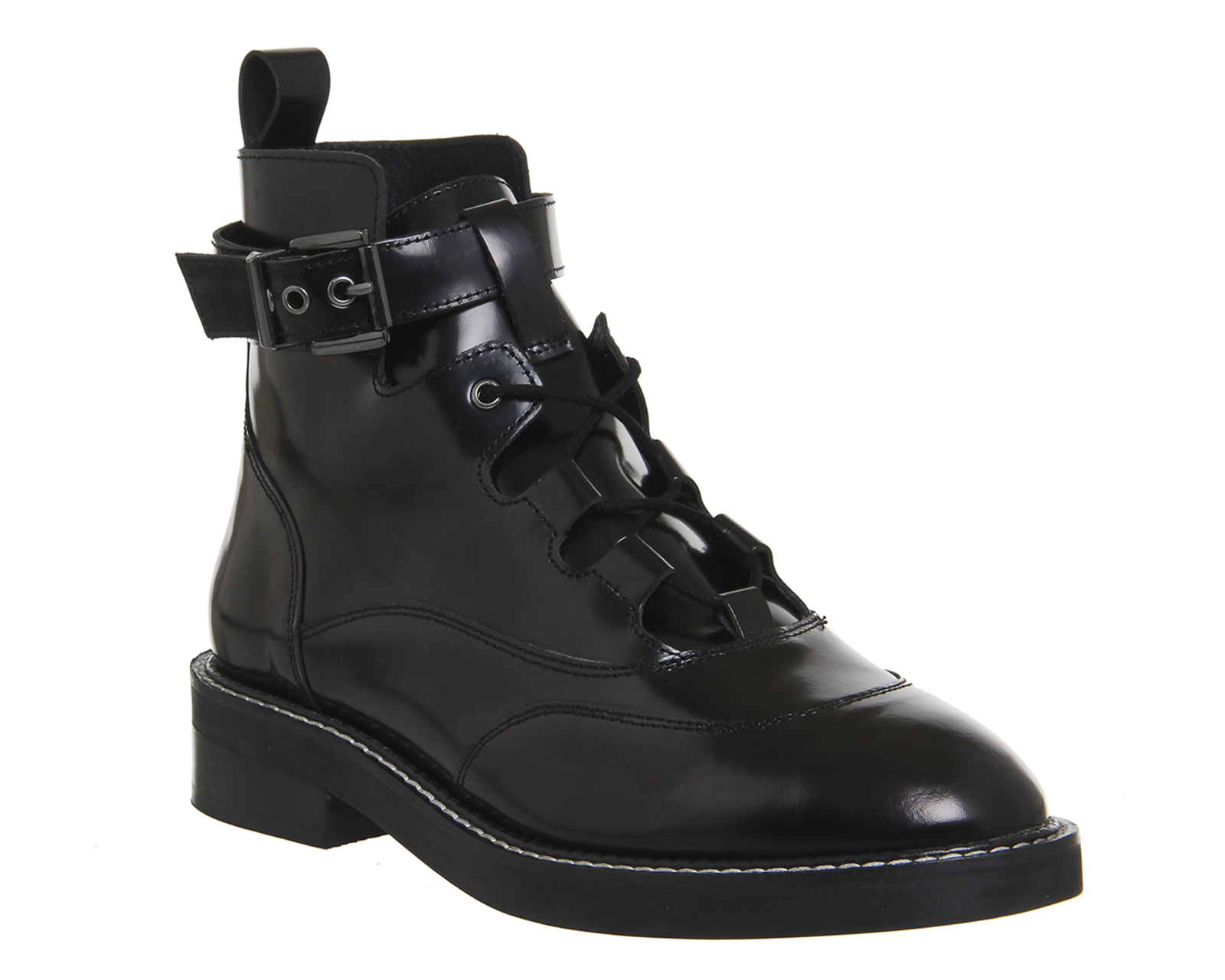 Office Lava Lace Up Buckle Boots Black 