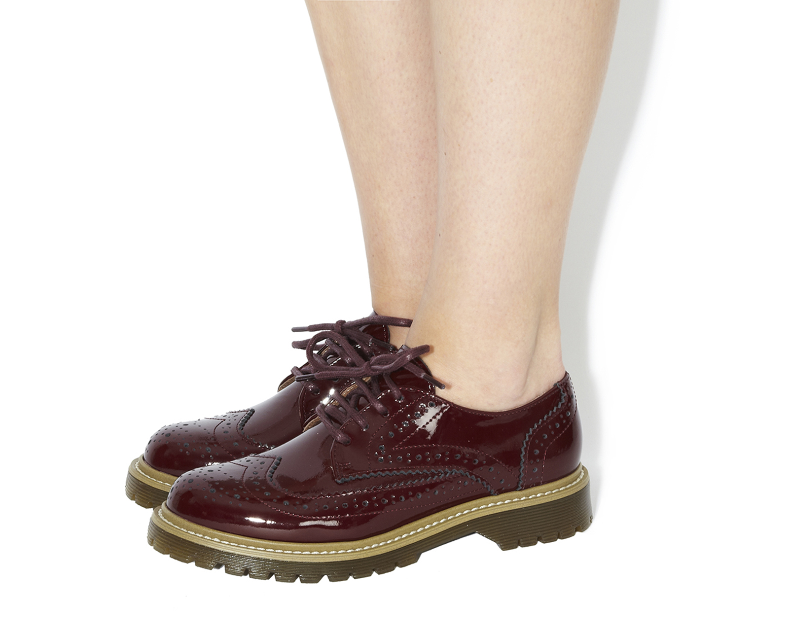 OFFICERush Hour Lace Up BroguesBurgundy Patent Leather