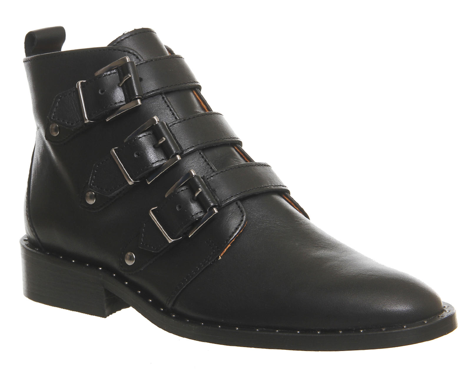 OFFICELock Down Buckle BootsBlack Leather