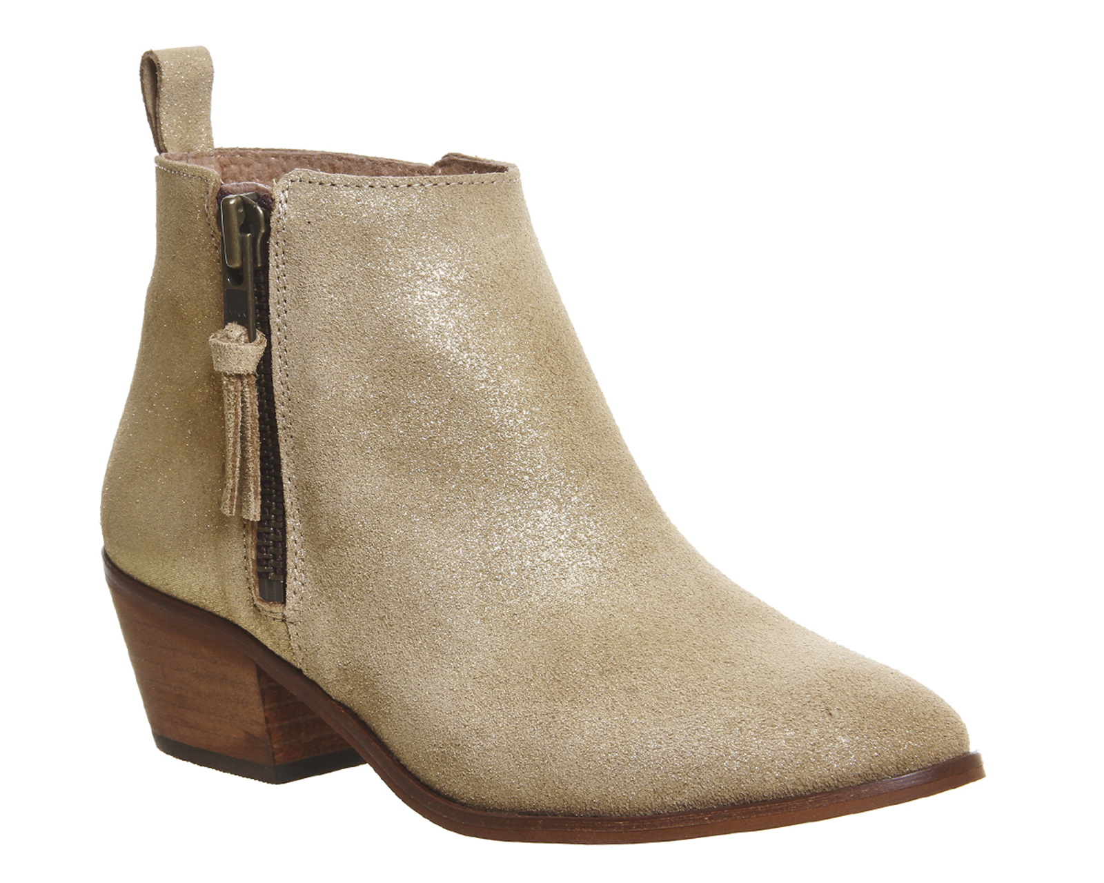 OFFICEImposter Side Zip Ankle BootGold Metallic Suede