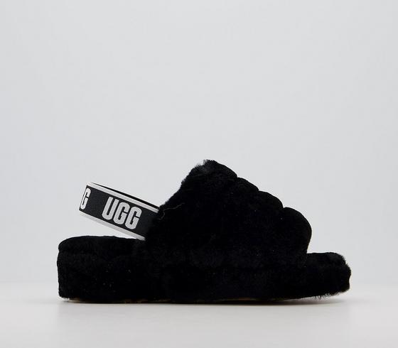 Trendy, slider-inspired UGG ‘Fluff Yeah’ slipper in black.