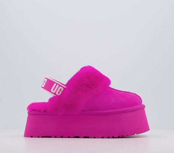 UGG Funkette platform slippers in bright pink with matching backstrap.