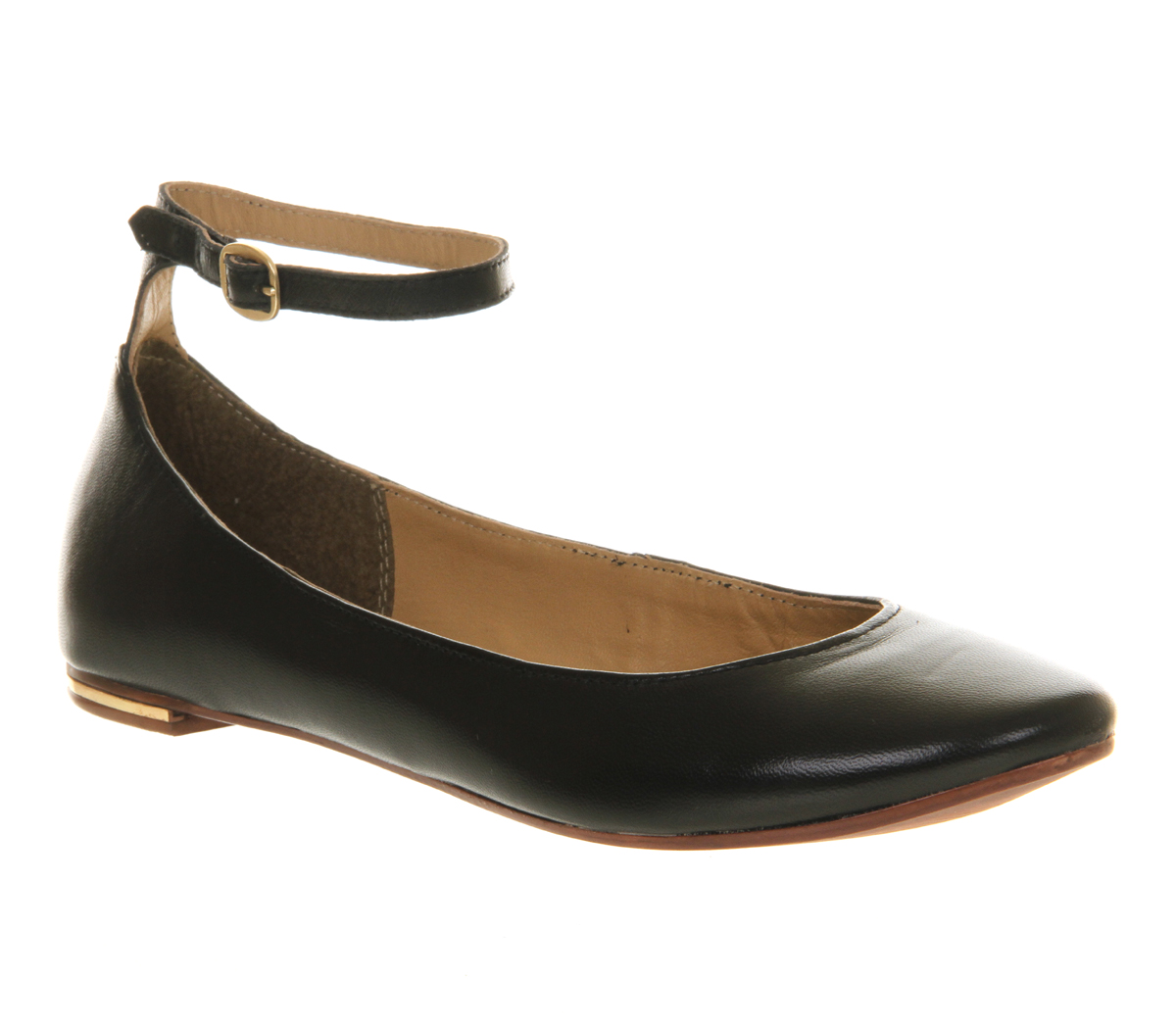 Trapeze Ankle Strap Black Leather - Flats