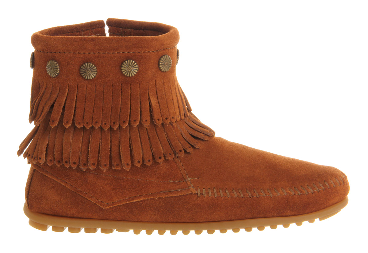 MinnetonkaDouble Fringe Side Zip BtBrown Suede