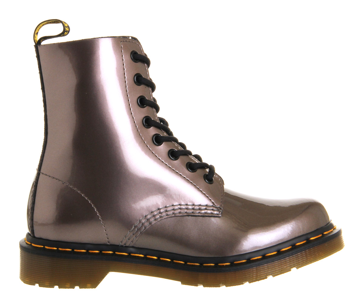 Dr. Martens8 Eyelet Lace Up bootsPewter Spectra Patent
