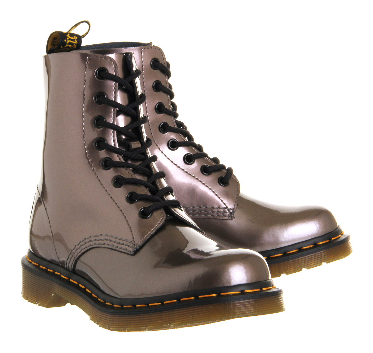 Dr. Martens8 Eyelet Lace Up bootsPewter Spectra Patent