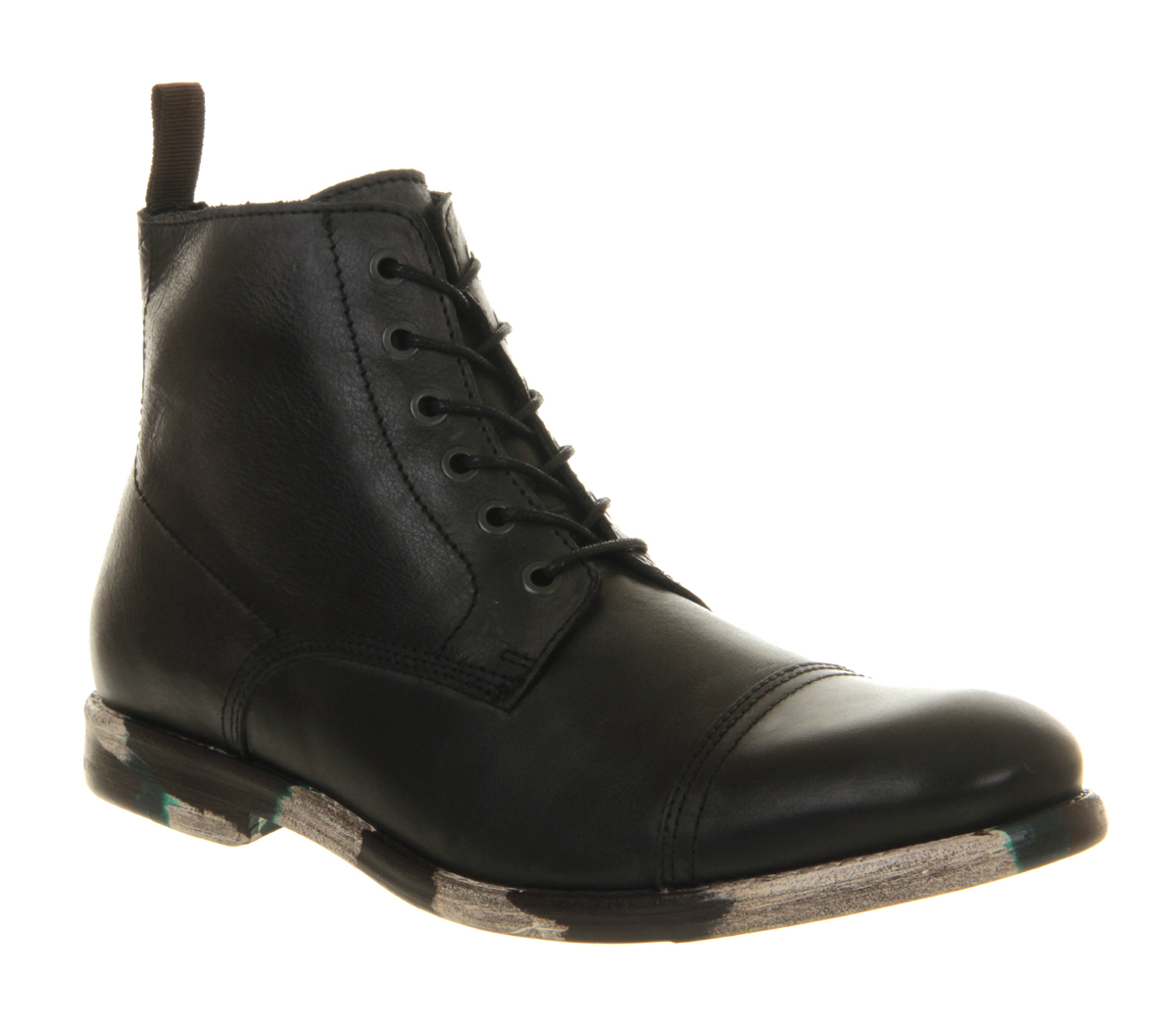 Ask the MissusCarson Toe Cap Lace bootsBlack Leather Camo Sole