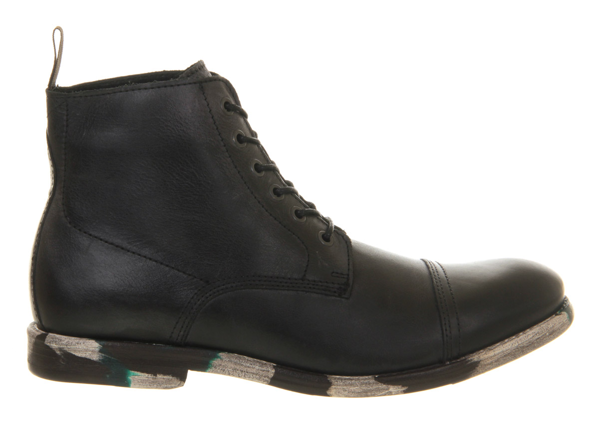 Ask the MissusCarson Toe Cap Lace bootsBlack Leather Camo Sole