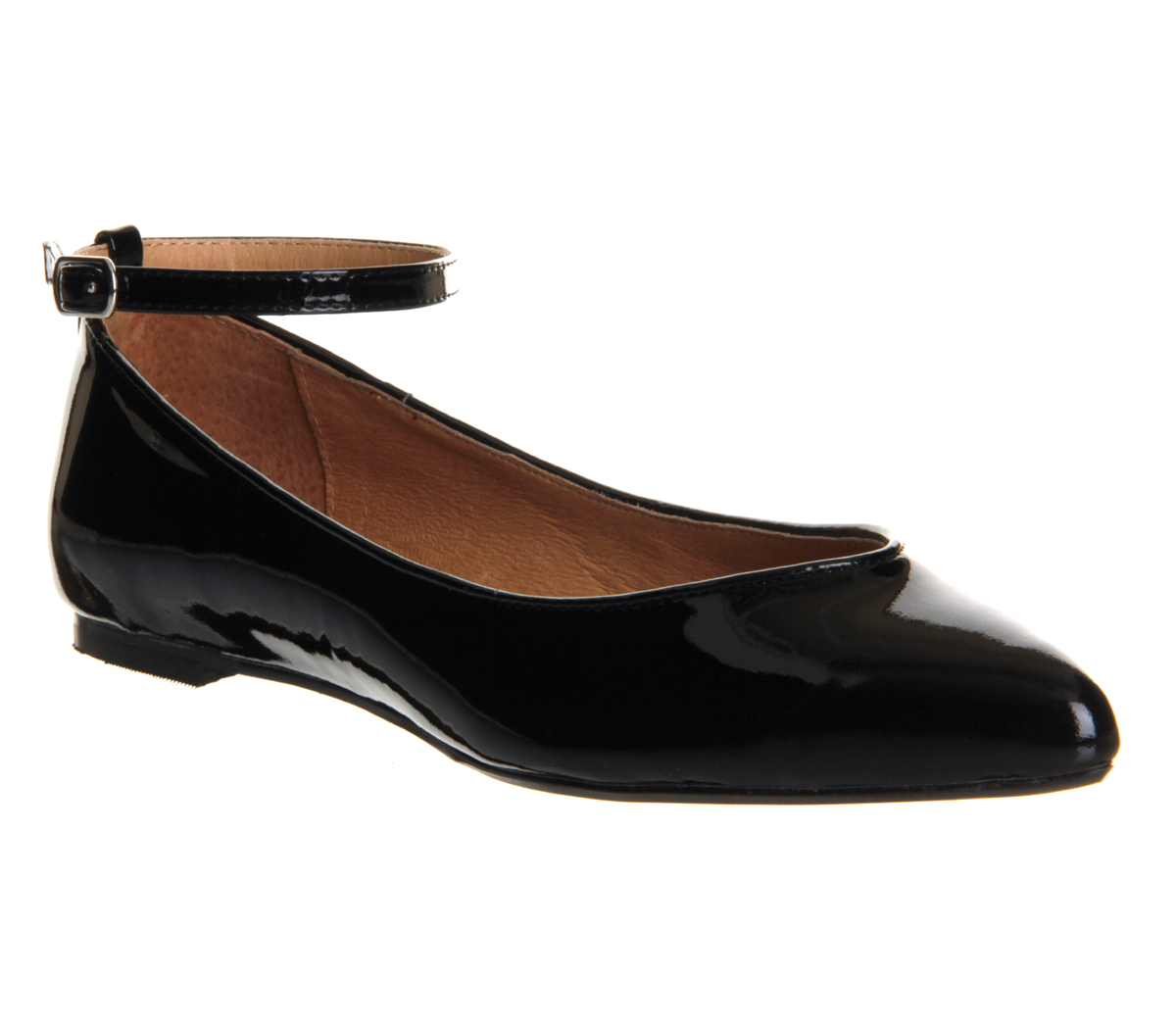 Office Kitten Point Ankle Strap Black Patent Leather - Flats