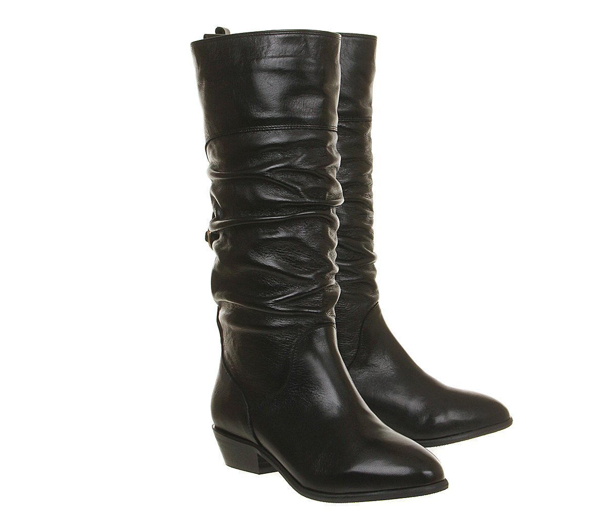 Office Nicola Ruched Boots Black Leather - Knee High Boots