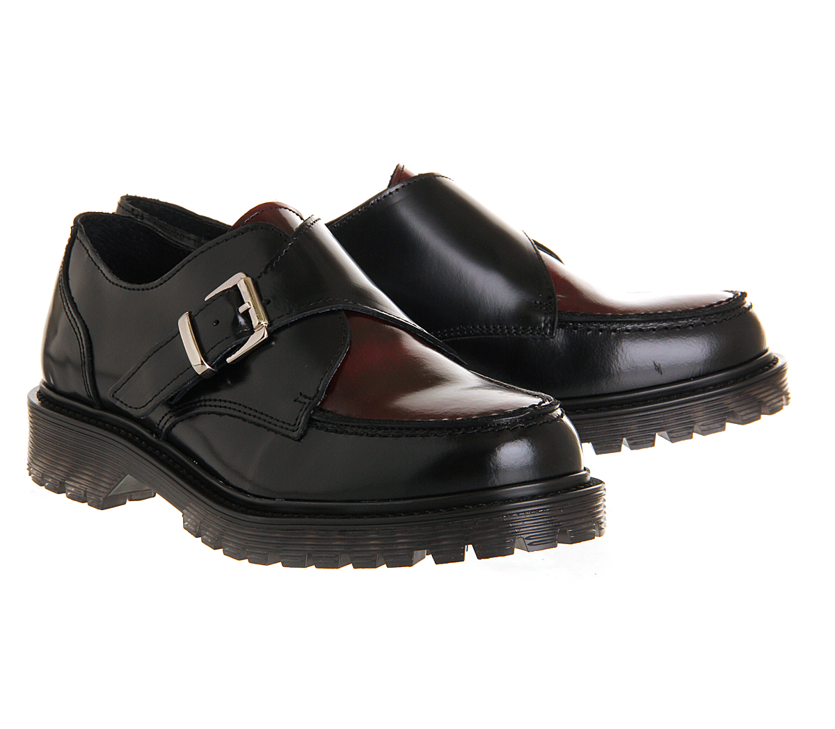 OFFICE Verity Monk Shoe Black Burgundy Leather - Flat Shoes for Women