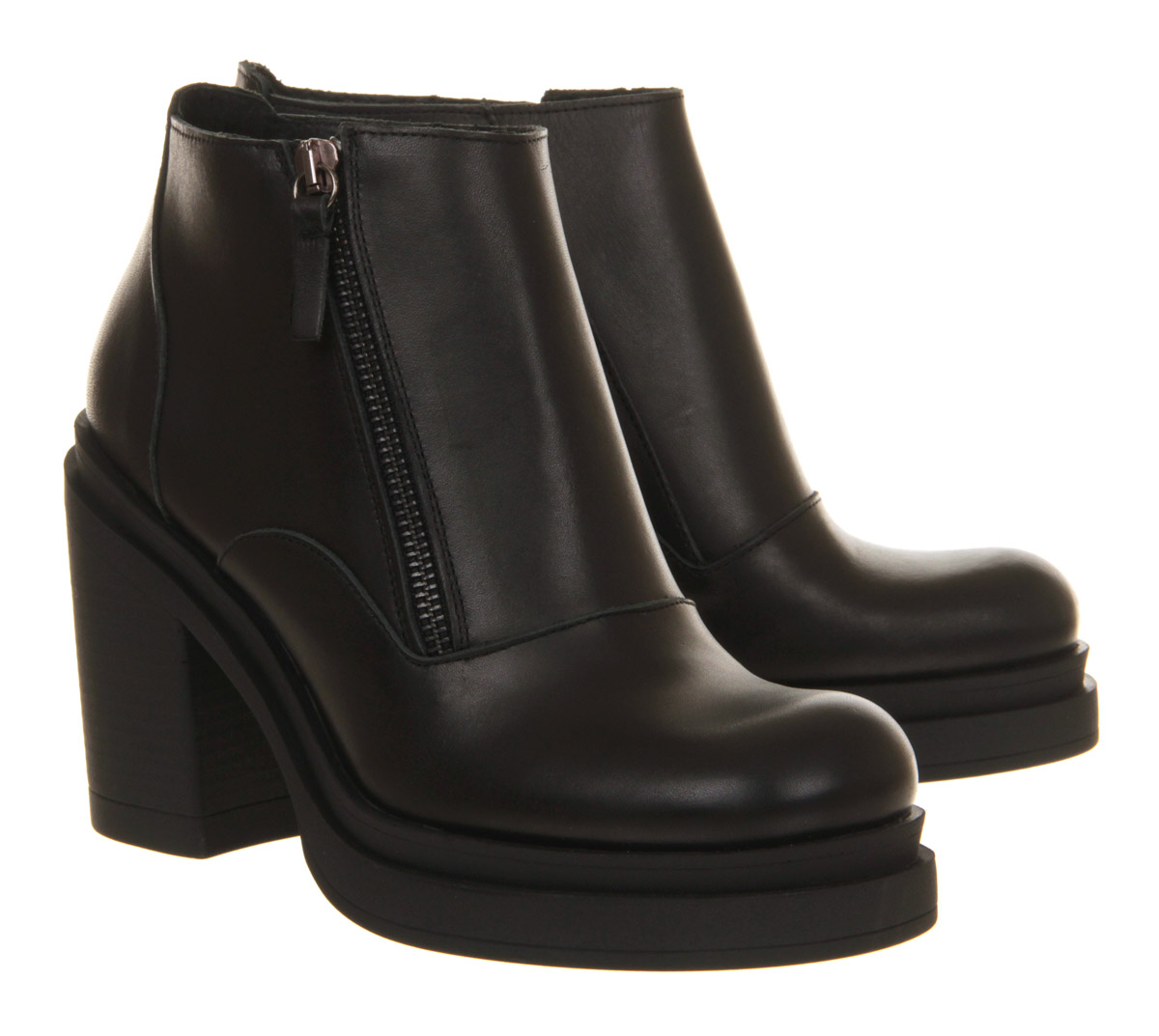OFFICECarter Chunky Heel Side ZipBlack Leather