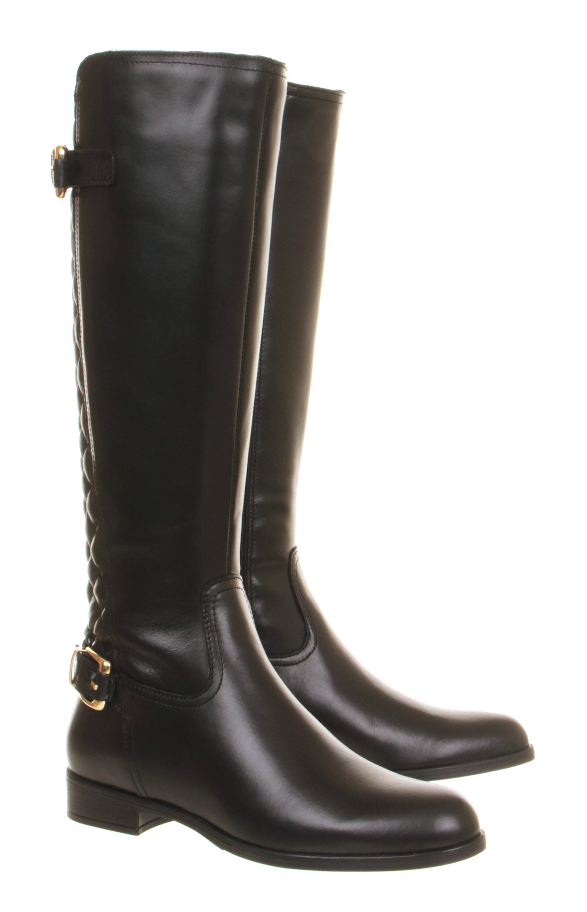 OFFICEAgent 2 Elastic Back Knee BootsBlack Quilt Leather