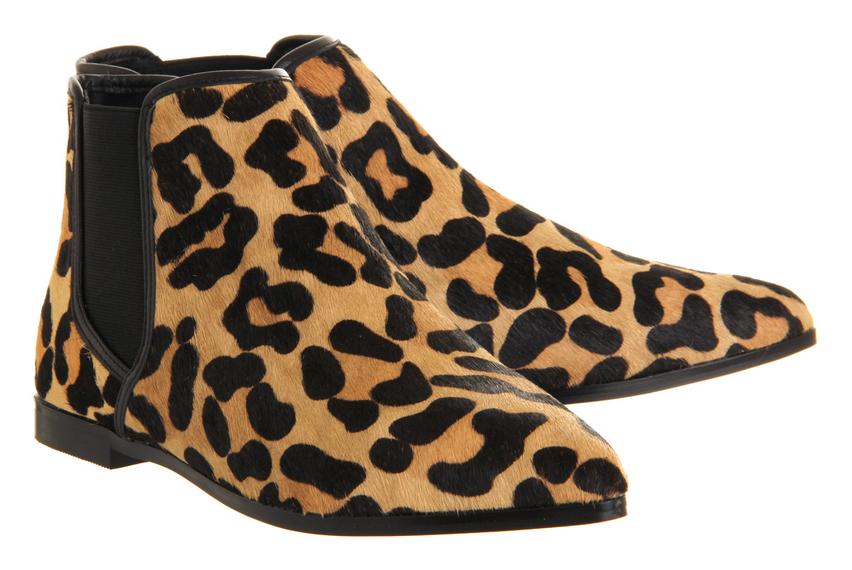 Office Cat Pointy Flat Ankle boots Leopard Cow Hair Effect - Ankle Boots