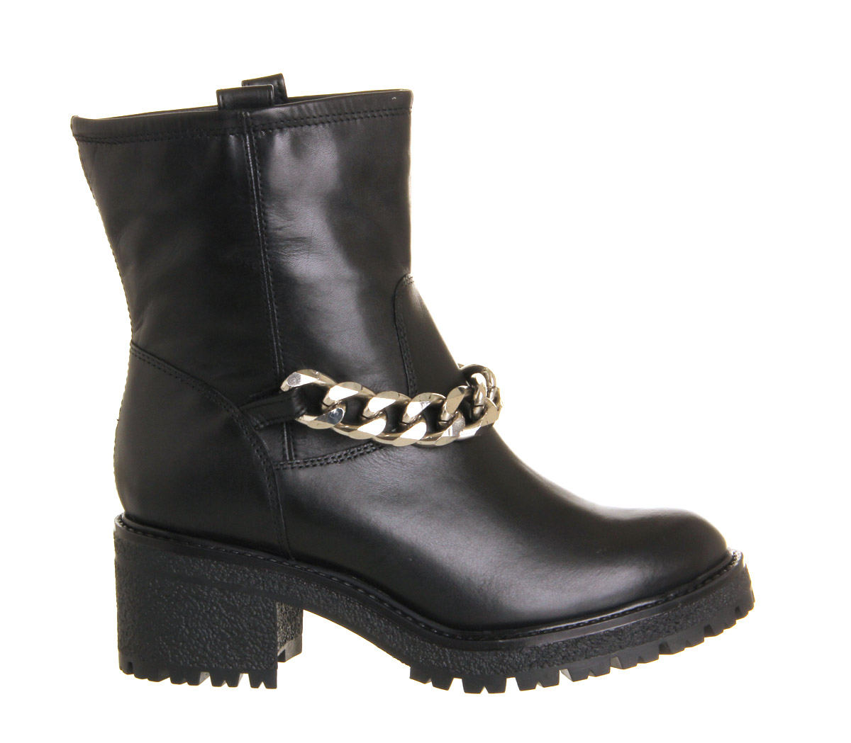 OFFICEClyde Heavy Chain BikerBlack Leather Silver Chain