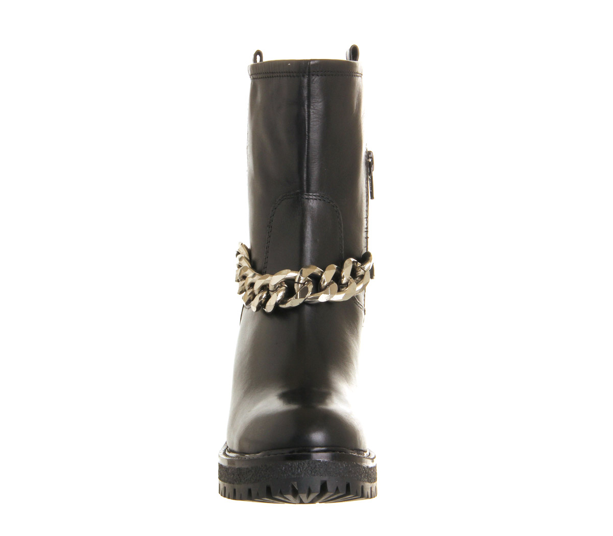 OFFICEClyde Heavy Chain BikerBlack Leather Silver Chain
