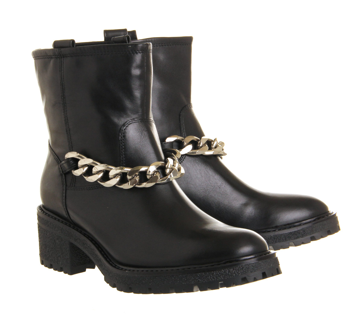 OFFICEClyde Heavy Chain BikerBlack Leather Silver Chain
