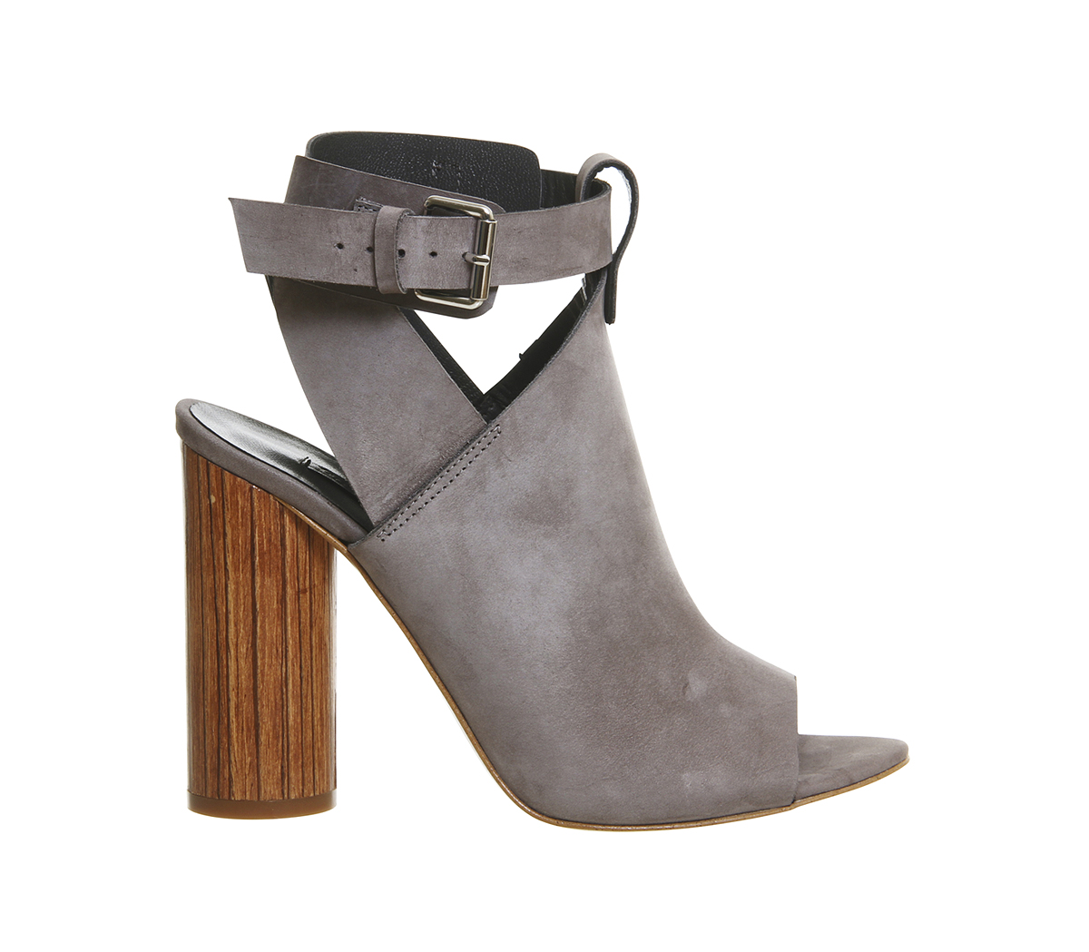 Poste MistressNatasha Cylindrical Heel SandalsGrey Nubuck Wood Heel