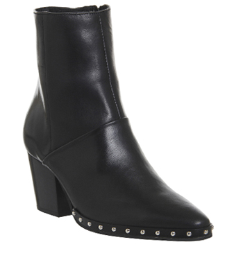 OFFICE Levi Western Boots Black Leather With Studs - Women's Ankle Boots