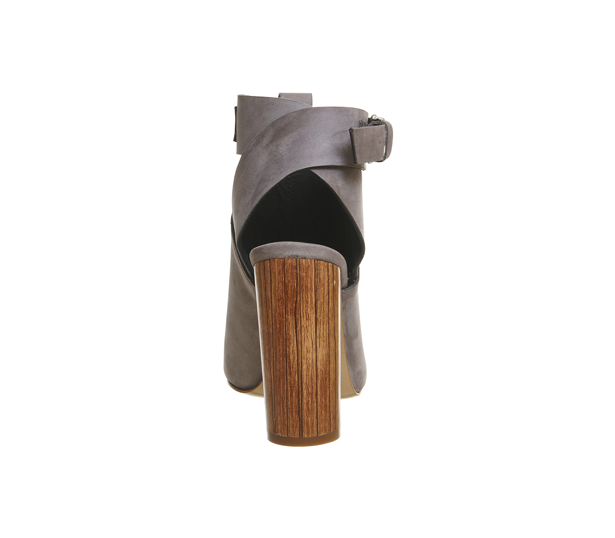Poste MistressNatasha Cylindrical Heel SandalsGrey Nubuck Wood Heel