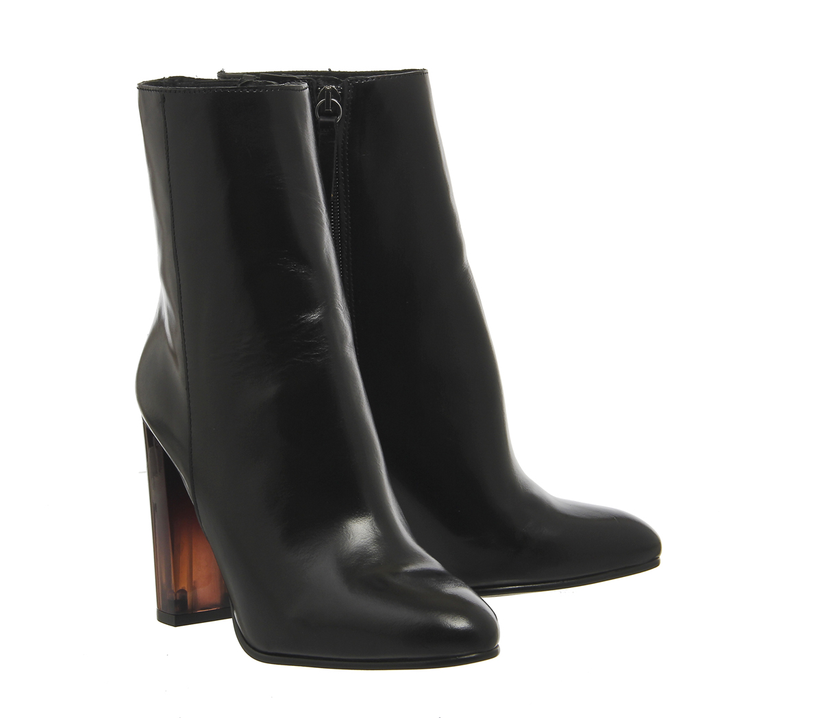 OFFICEImmense High Cut Ankle BootsBlack Leather Perspex Heel
