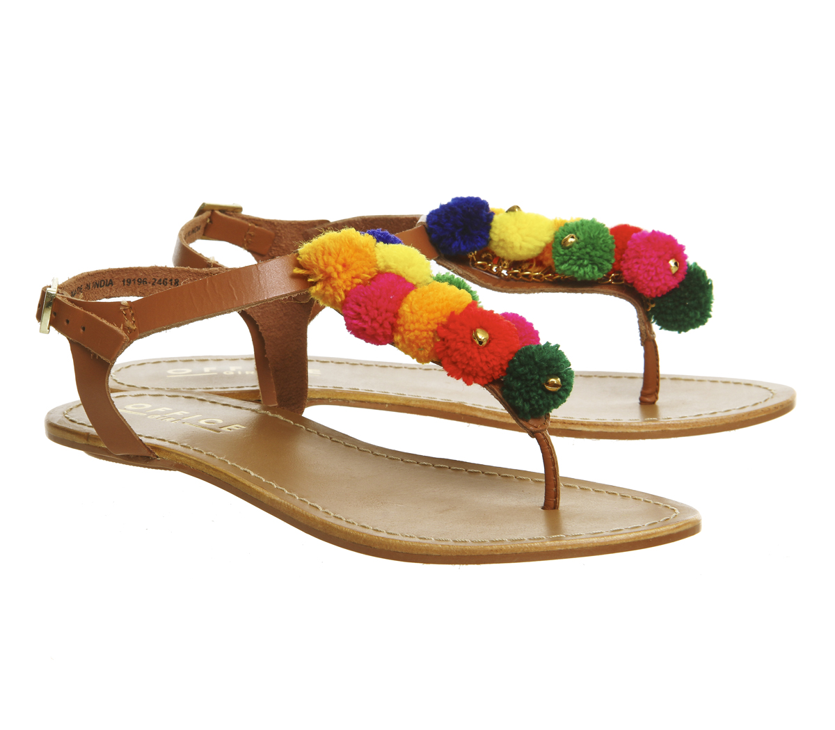 OFFICEBobble Pom Pom SandalsTan Leather