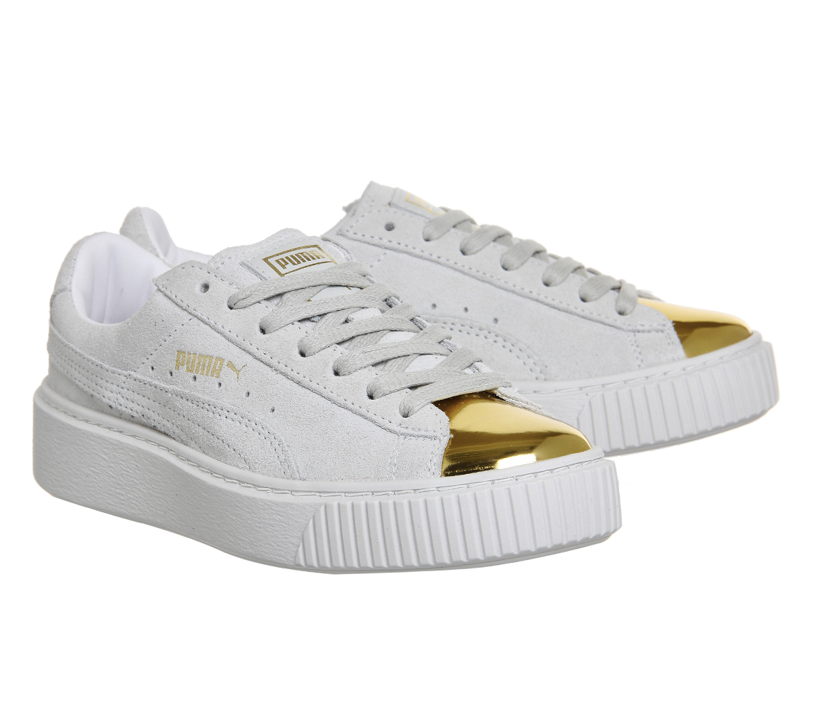 PUMASuede PlatformGrey Gold Toe White