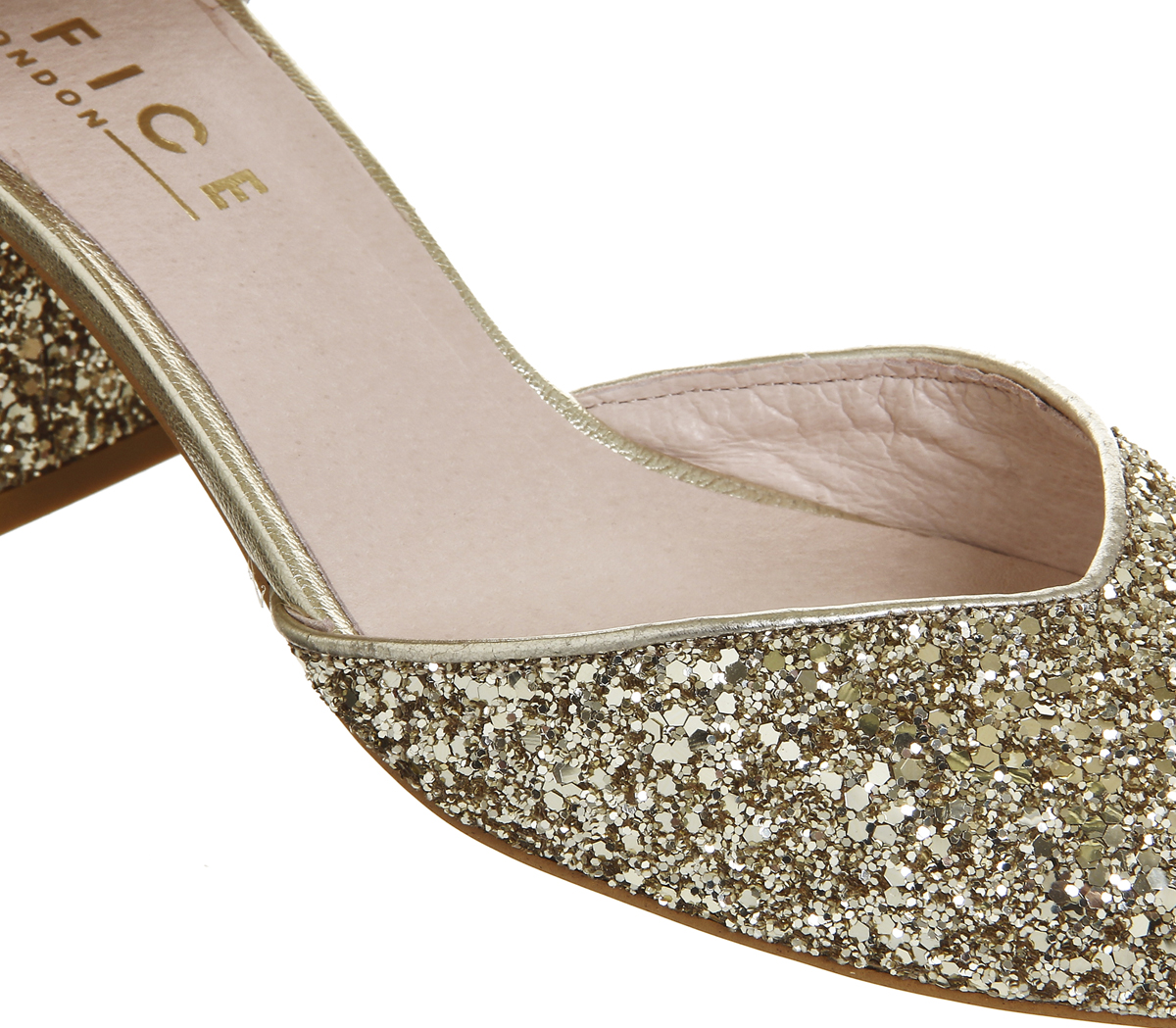 OFFICEFancy Square Toe Block Heel Mary JaneGold Glitter