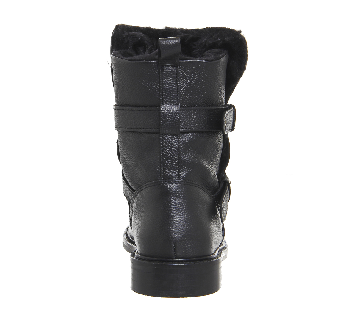 OFFICELoaded Multi Strap BikerBlack Leather Fur Lined
