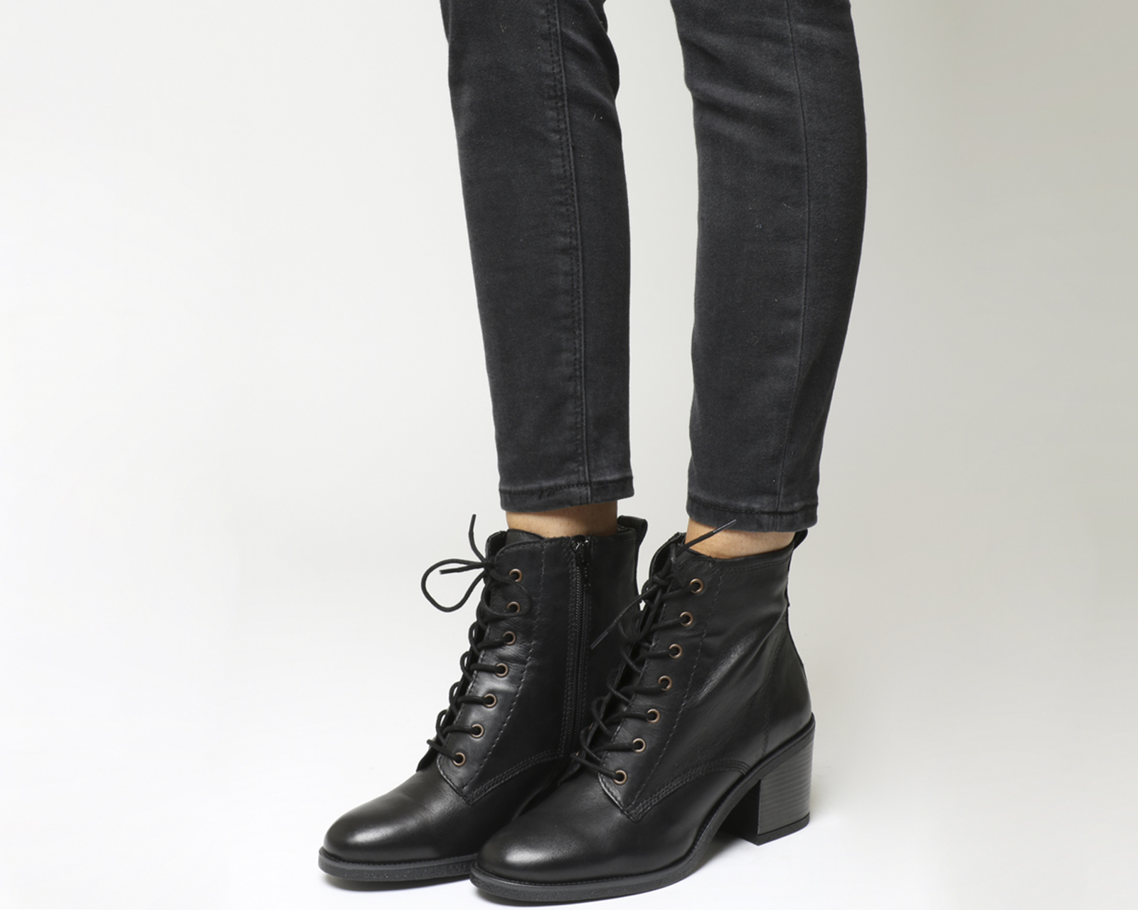 Office Latch Mid Heel Lace Up Boots 