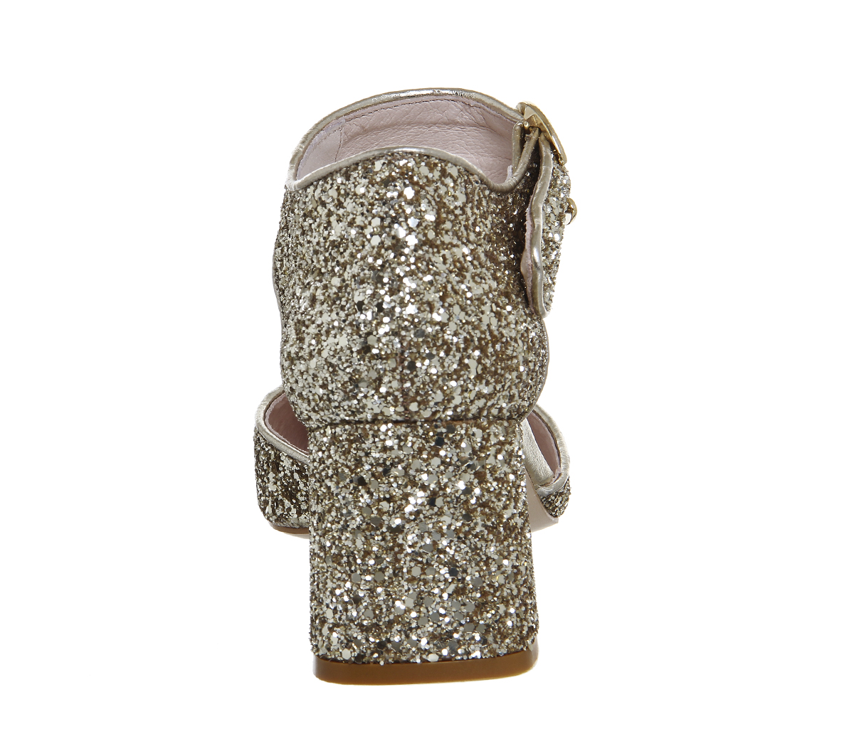 OFFICEFancy Square Toe Block Heel Mary JaneGold Glitter