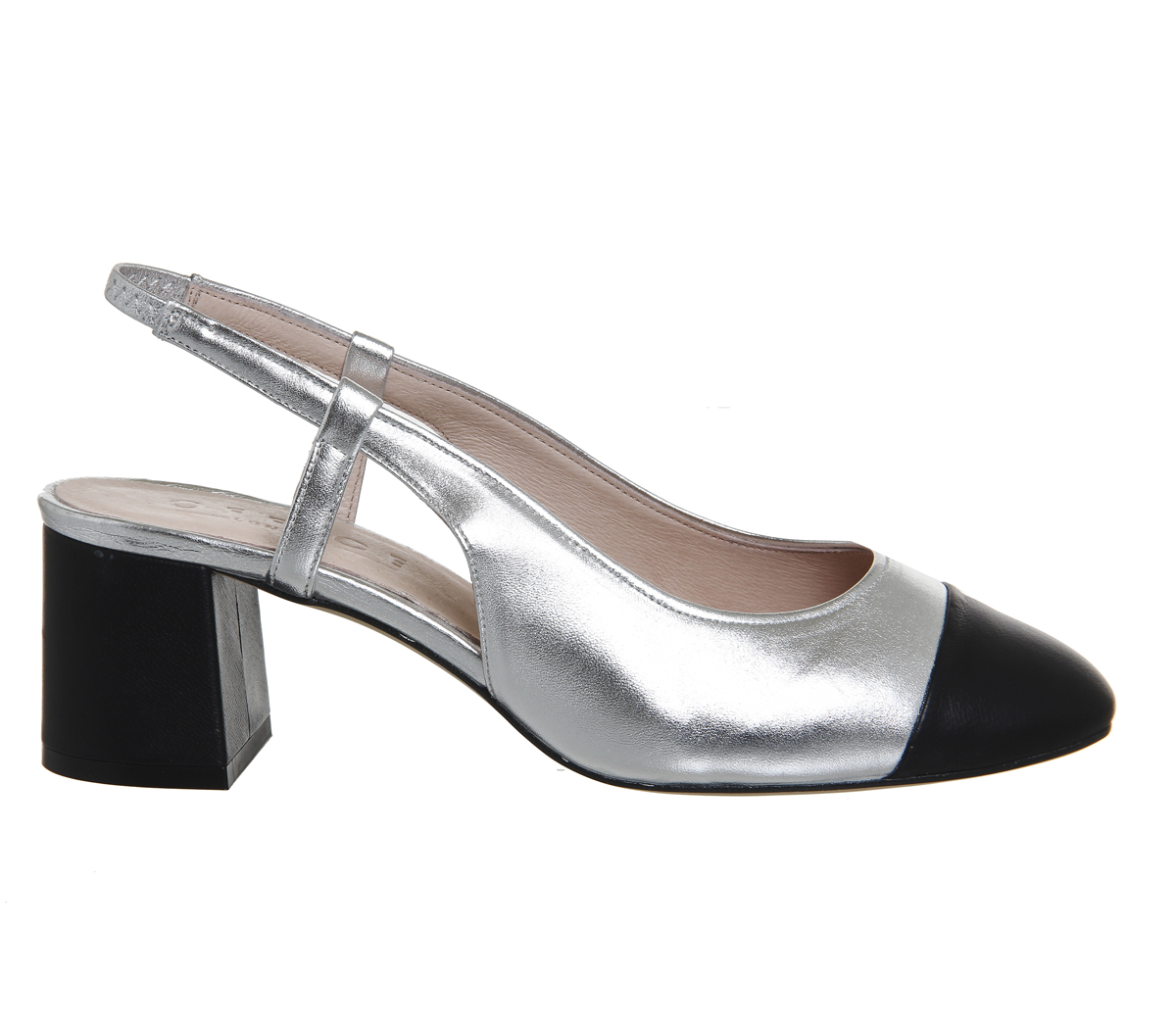 OFFICEMaddie Slingback Block HeelsSilver Leather