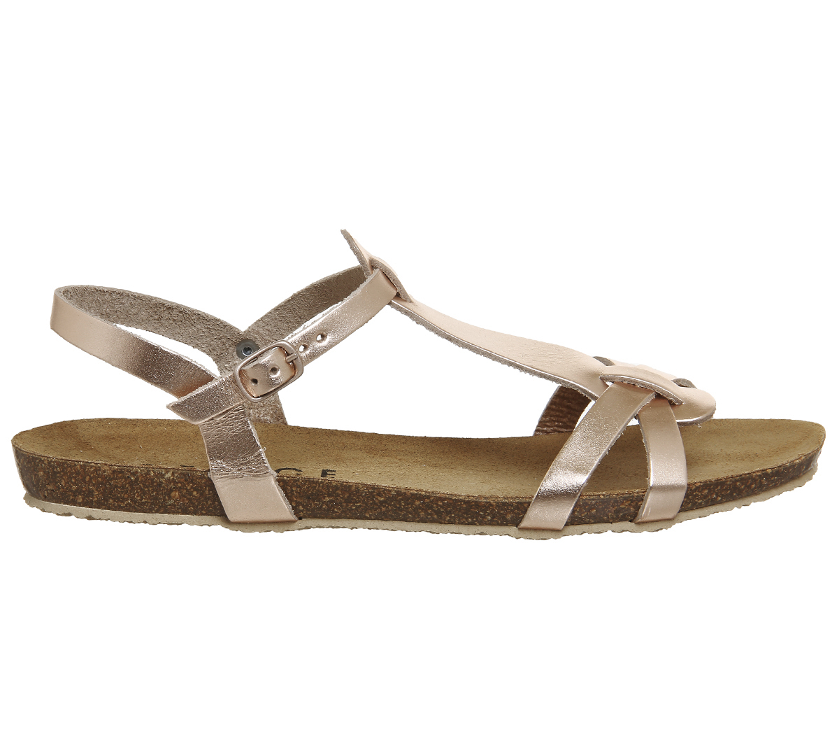 OFFICESorbet T-bar Footbed SandalsRose Gold Leather