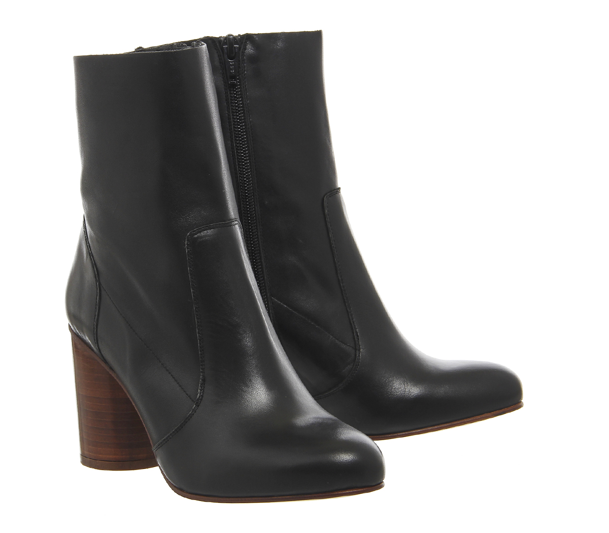 OFFICE Ida Cylindrical Heel Boots Black Leather - Women's Ankle Boots