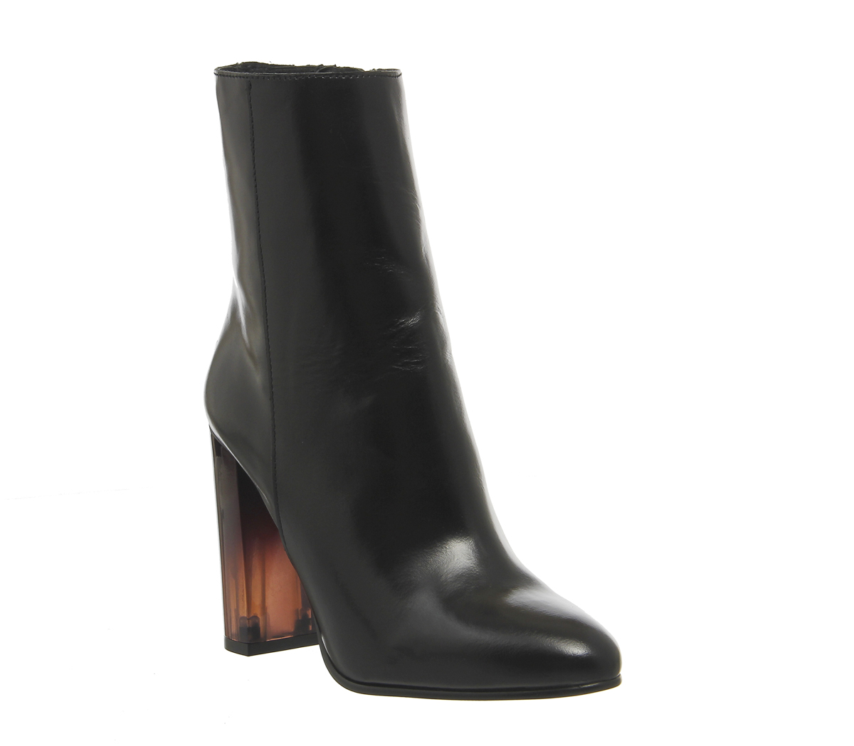 OFFICEImmense High Cut Ankle BootsBlack Leather Perspex Heel
