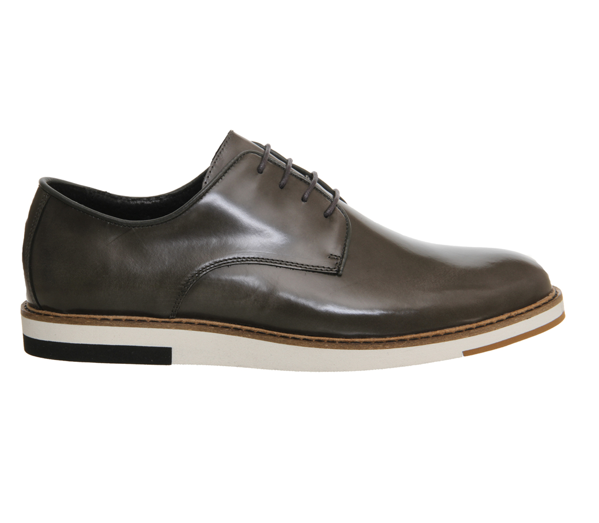 Ask the MissusNorth Wedge Lace UpGrey Hi Shine Leather White Sole
