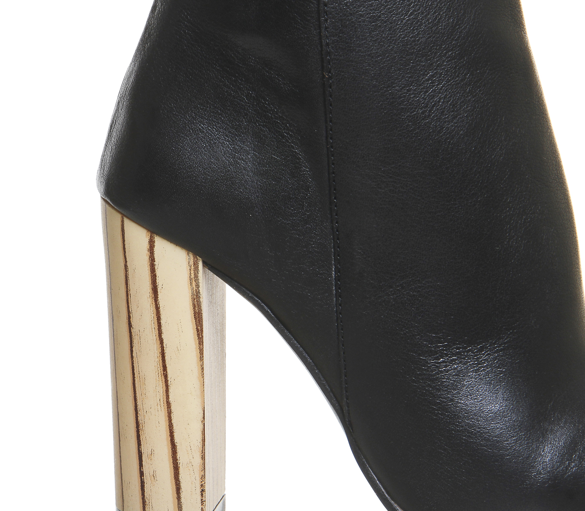 OFFICEImmense High Cut Ankle BootsBlack Leather Wood Effect Heel