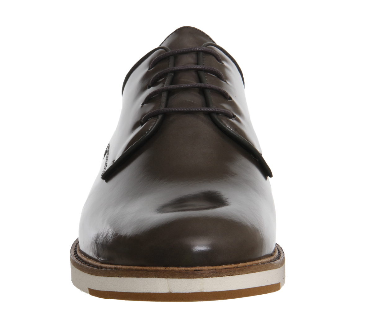 Ask the MissusNorth Wedge Lace UpGrey Hi Shine Leather White Sole