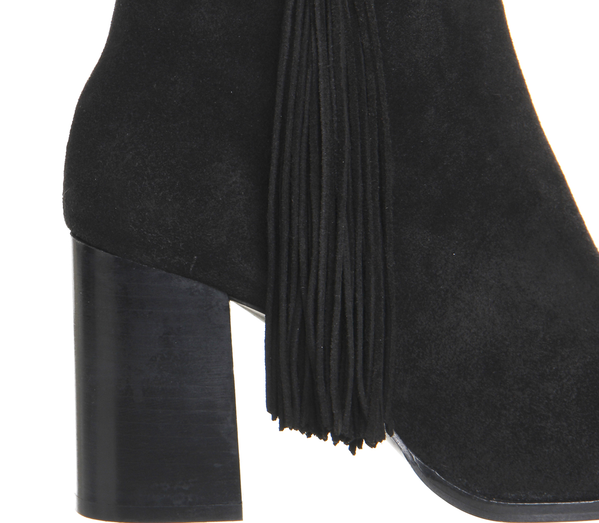 OFFICEIdeally Square Toe Fringe BootsBlack Suede