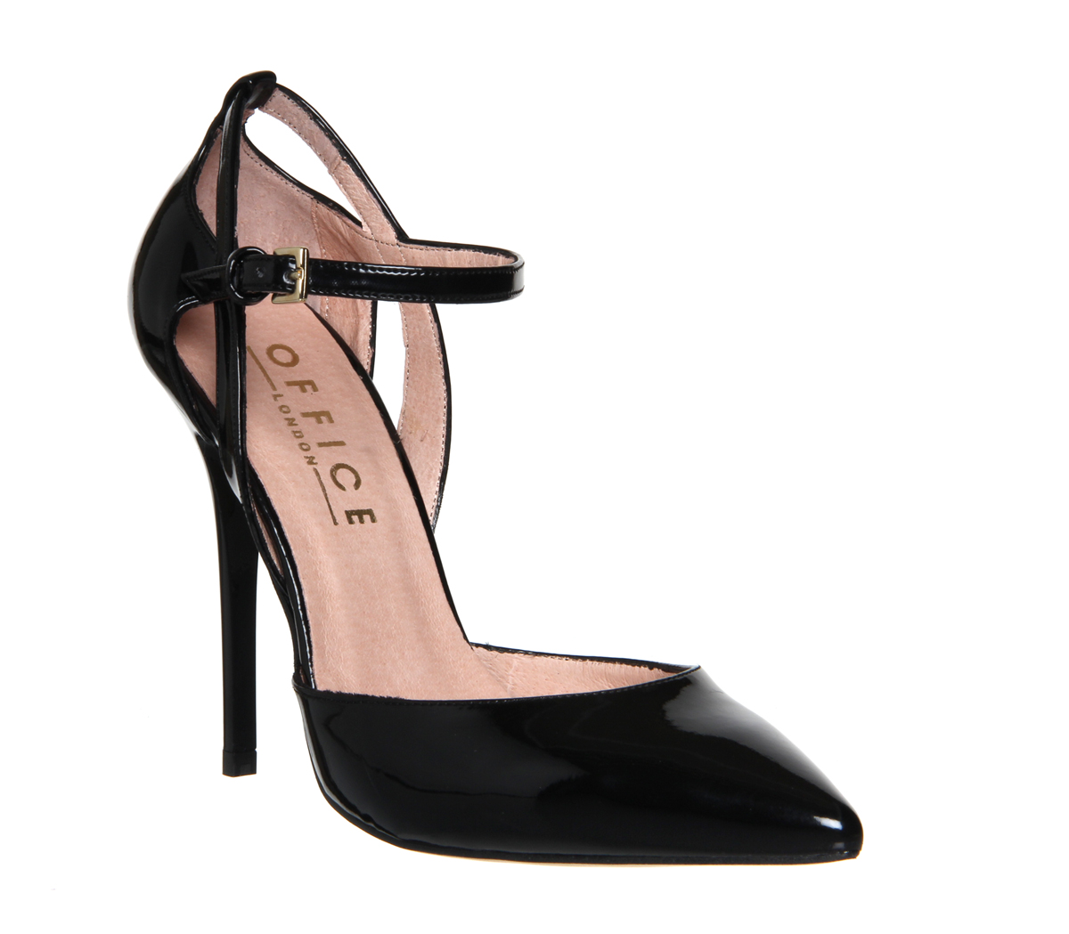 black pointed strap heels