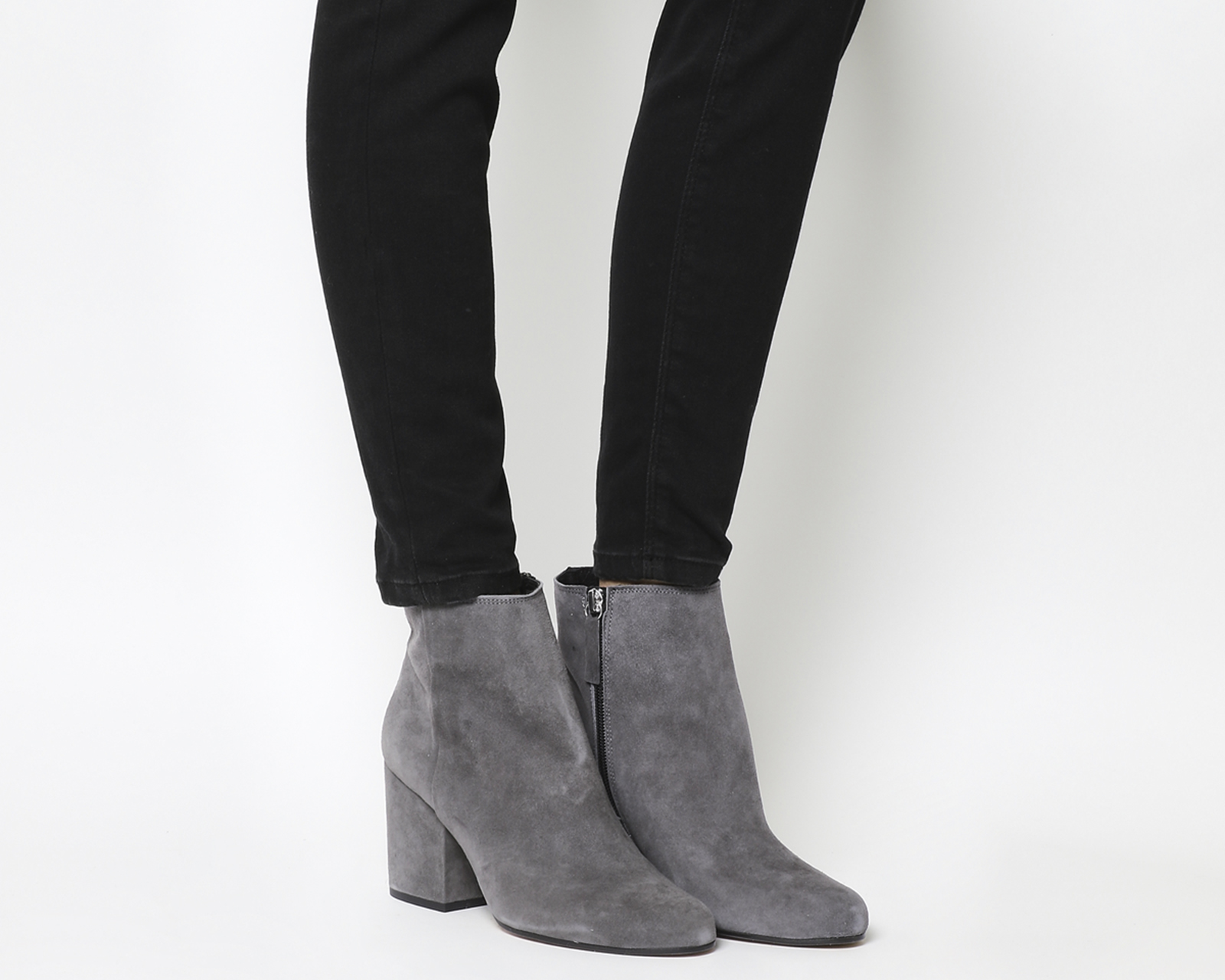grey chunky heel ankle boots