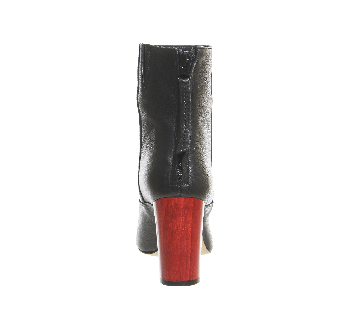 OFFICEJackdaw Back Zip BootsBlack Leather Red Wood Heel