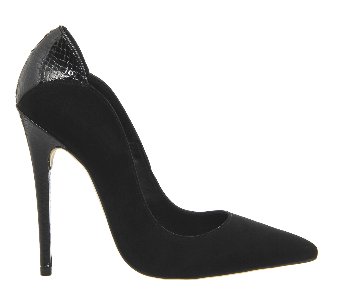 Office Totter Super High Heel Point Courts Black Suede - High Heels