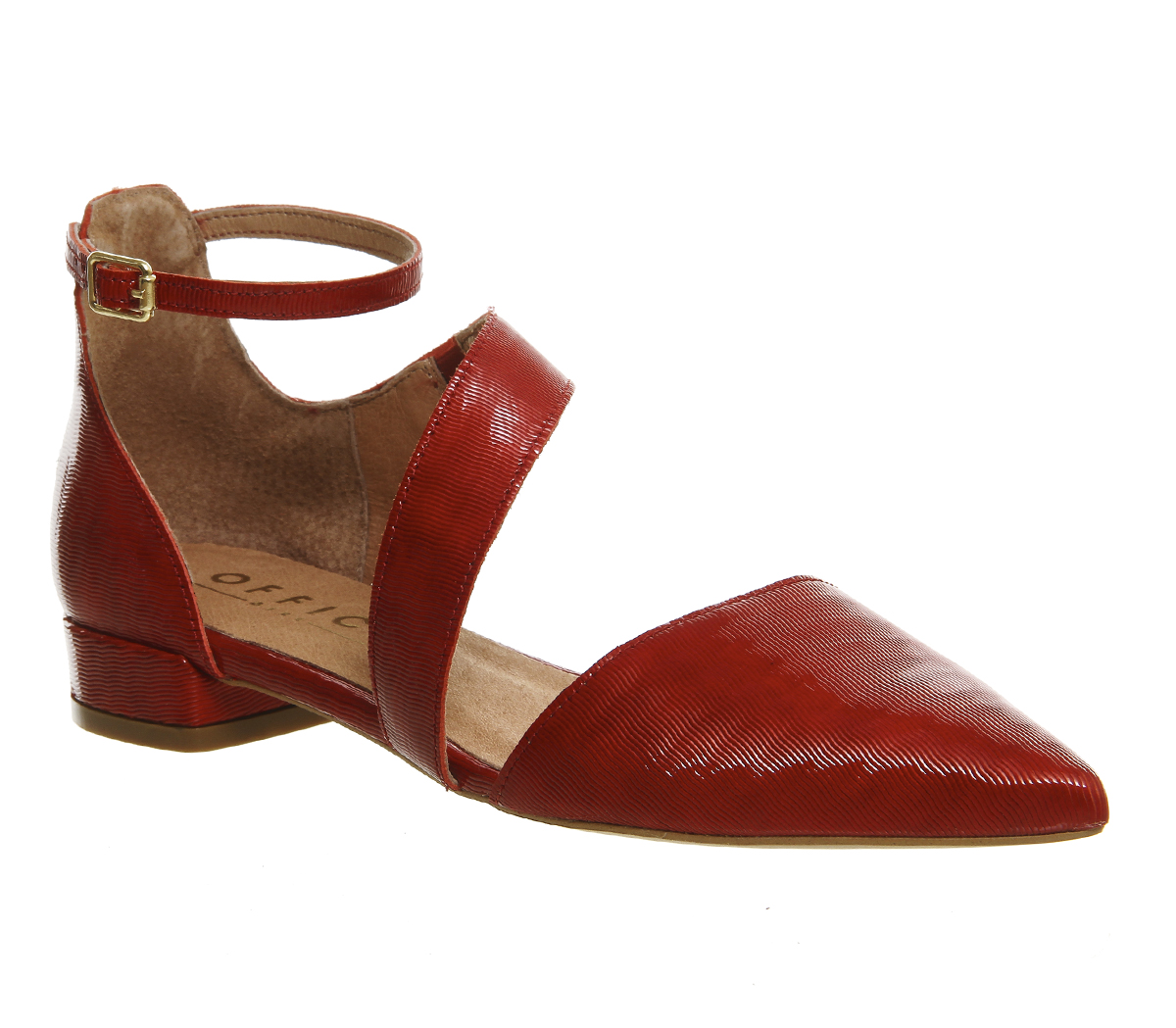 OFFICEDilly Two Part Ankle Strap Point PumpsRed Leather