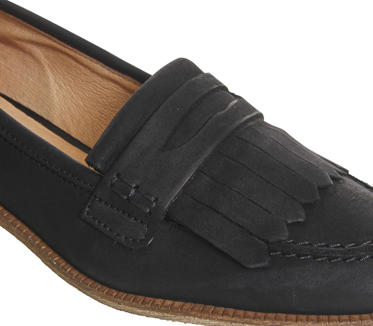 OFFICE Down Town Fringe Loafers Black Nubuck Flat Shoes for Women