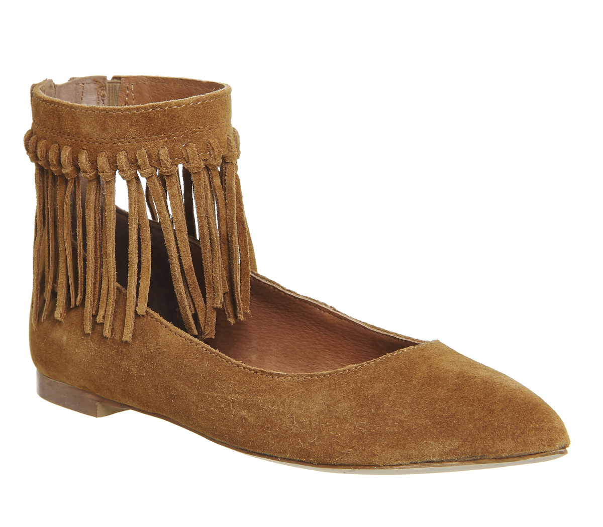 Office Deception Fringe Ankle Cuff Flats Tan Suede - Flats