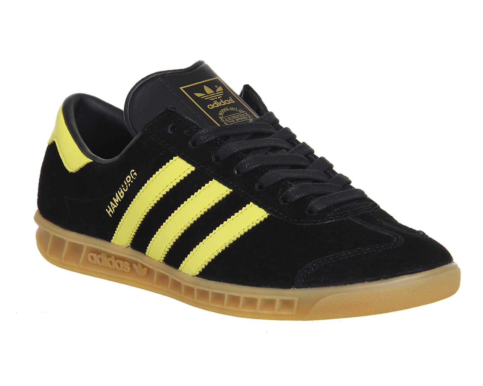 black and yellow adidas trainers